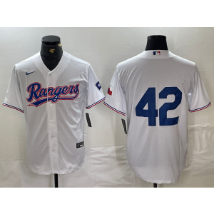 MLB Rangers 42 White Nike Cool Base Men Jersey
