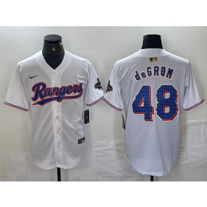MLB Rangers 48 Jacob DeGrom White Gold Champion Nike Cool Base Men Jersey