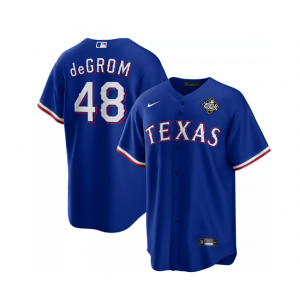 MLB Rangers 48 Jacob deGrom Royal 2023 World Series Nike Cool Base Men Jersey