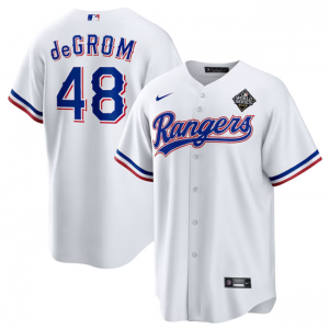 MLB Rangers 48 Jacob deGrom White 2023 World Series Nike Cool Base Men Jersey