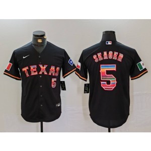 MLB Rangers 5 Seager Black Rainbow Nike Cool Base Men Jersey