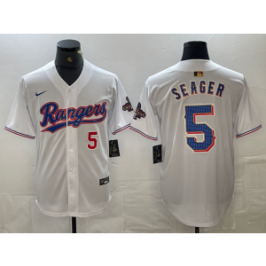 MLB Rangers 5 Seager White Gold Champion Cool Base Men Jersey