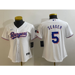 MLB Rangers 5 Seager White Nike Cool Base Women Jersey