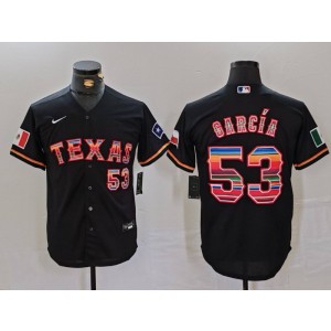 MLB Rangers 53 Adolis García Black Rainbow Nike Cool Base Men Jersey