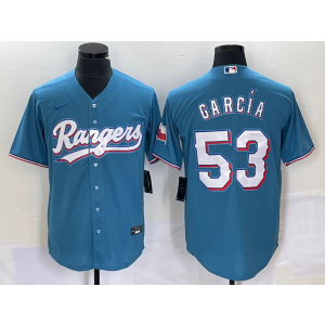 MLB Rangers 53 Adolis García Blue Nike Cool Base Men Jersey