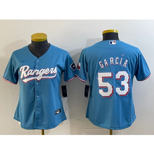 MLB Rangers 53 Adolis García Blue Nike Cool Base Women Jersey