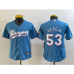 MLB Rangers 53 Adolis García Blue Nike Cool Base Youth Jersey