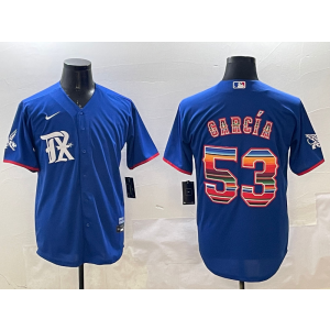 MLB Rangers 53 Adolis García Blue Rainbow Nike Cool Base Men Jersey