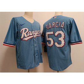 MLB Rangers 53 Adolis García Light Blue Nike Cool Base Men Jersey MLB Rangers 53 Adolis García Light Blue Nike Cool Base Men Jersey