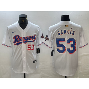 MLB Rangers 53 Adolis García White Gold Champion Nike Cool Base Men Jersey