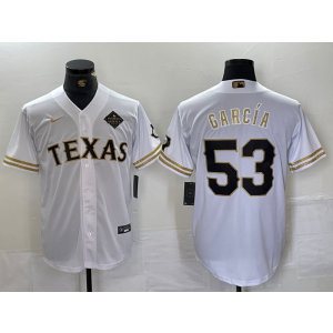 MLB Rangers 53 Adolis García White Gold Nike Cool Base Men Jersey