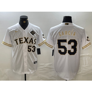 MLB Rangers 53 Adolis García White Gold Nike Cool Base Men Jersey