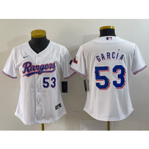 MLB Rangers 53 Adolis García White Nike Cool Base Women Jersey