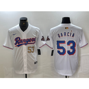 MLB Rangers 53 Adolis White Gold Champion Nike Cool Base Men Jersey