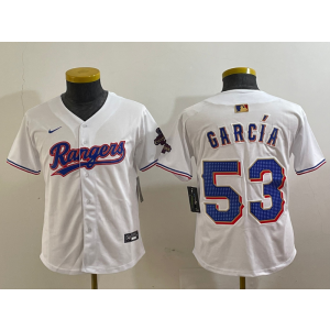 MLB Rangers 53 Adolis White Gold Champion Nike Cool Base Youth Jersey