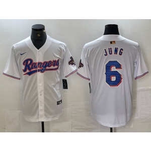 MLB Rangers 6 Josh Jung White Gold Champion Cool Base Men Jersey
