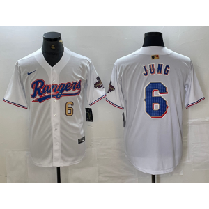 MLB Rangers 6 Josh Jung White Gold Champion Nike Cool Base Men Jersey