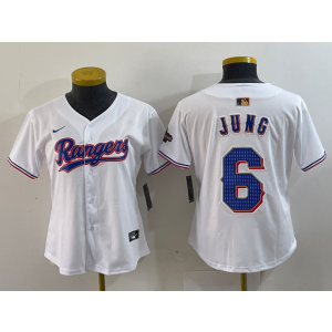 MLB Rangers 6 Josh Jung White Gold Champion Nike Cool Base Women Jersey