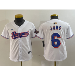 MLB Rangers 6 Josh Jung White Gold Champion Nike Cool Base Youth Jersey