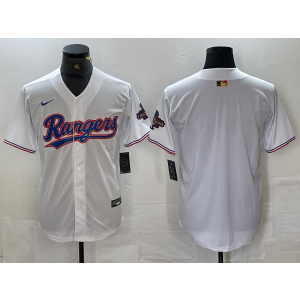 MLB Rangers Blank White Gold Champion Nike Cool Base Men Jersey