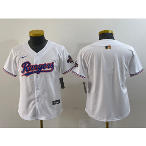 MLB Rangers Blank White Gold Champion Nike Cool Base Youth Jersey