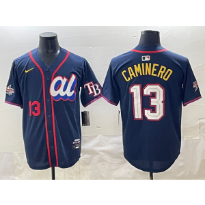 MLB Rays 13 Caminero Navy American League 2025 All Star Nike Cool Base Men Jersey
