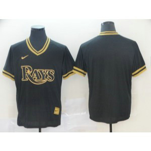 MLB Rays Blank Black Gold Nike Cooperstown Legend V Neck Men Jersey