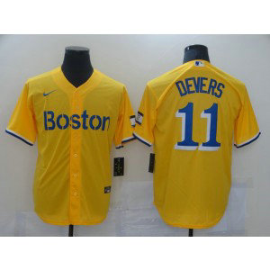 MLB Red Sox 11 Rafael Devers Yellow Cool Base Men Jersey