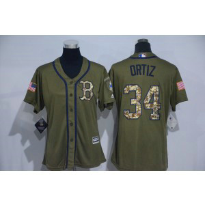 MLB Red Sox 34 David Ortiz Green Salute to Service Women Jersey