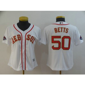 MLB Red Sox 50 Mookie Betts White 2019 Gold Program Cool Base Women Jersey