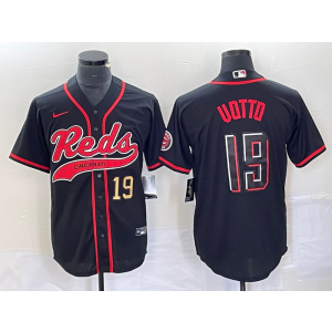 MLB Reds 19 Joey Votto Black Gold Baseball Nike Cool Base Men Jersey