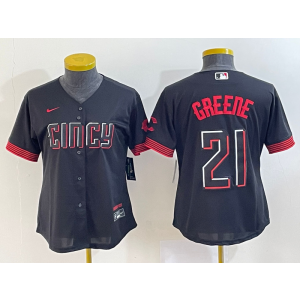 MLB Reds 21 Greene Black 2023 City Connect Nike Cool Base Women Jersey
