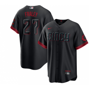 MLB Reds 27 Jake Fraley Black City Nike Cool Base Men Jersey