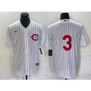 MLB Reds 3 White Nike Cool Base Men Jersey