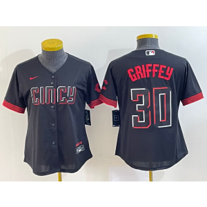 MLB Reds 30 Ken Griffey Black 2023 City Connect Nike Cool Base Women Jersey