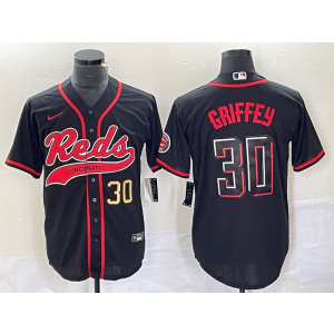 MLB Reds 30 Ken Griffey Black Gold Baseball Nike Cool Base Men Jersey