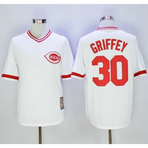 MLB Reds 30 Ken Griffey White Mitchell and Ness Throwback Men Jersey MLB Reds 30 Ken Griffey White Mitchell and Ness Throwback Men Jersey