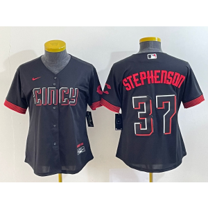 MLB Reds 37 Stephenson Black 2023 City Connect Nike Cool Base Women Jersey