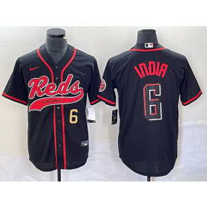 MLB Reds 6 Jonathan India Black Gold Baseball Nike Cool Base Men Jersey