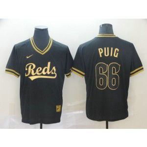 MLB Reds 66 Yasiel Puig Black Gold Nike Cooperstown Legend V Neck Men Jersey MLB Reds 66 Yasiel Puig Black Gold Nike Cooperstown Legend V Neck Men Jersey