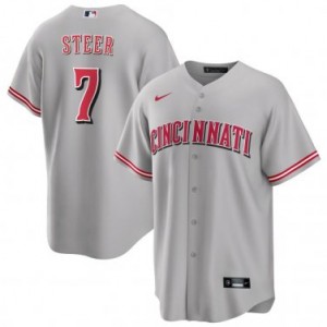 MLB Reds 7 Steer Grey Nike Cool Base Men Jersey