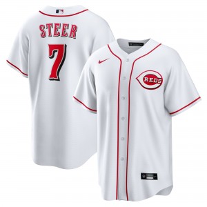 MLB Reds 7 Steer White Nike Cool Base Men Jersey