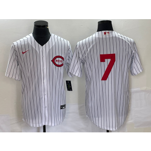 MLB Reds 7 Steer White Nike Cool Base Men Jersey