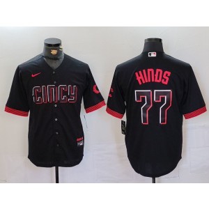 MLB Reds 77 Hinds Black City Nike Cool Base Men Jersey