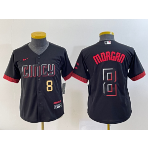 MLB Reds 8 Joe Morgan Black Gold 2023 City Connect Nike Cool Base Youth Jersey