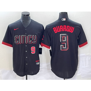 MLB Reds 9 Burrow Black 2023 City Connect Nike Cool Base Men Jersey