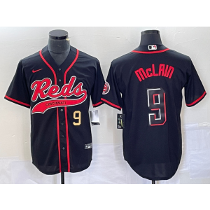 MLB Reds 9 Mclain Black Gold Baseball Nike Cool Base Men Jersey