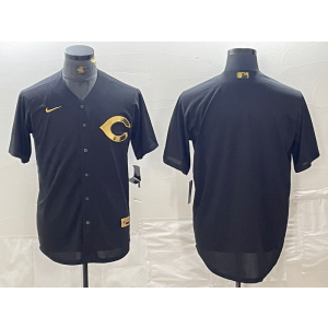 MLB Reds Blank Black Gold Nike Cool Base Men Jersey