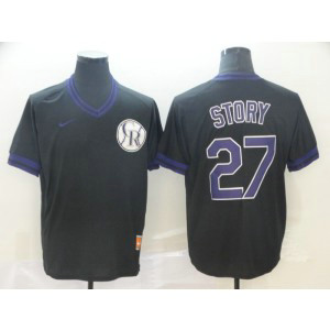 MLB Rockies 27 Trevor Story Black Nike Cooperstown Collection Legend V-Neck Men Jersey