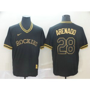 MLB Rockies 28 Nolan Arenado Black Gold Nike Cooperstown Legend V Neck Men Jersey